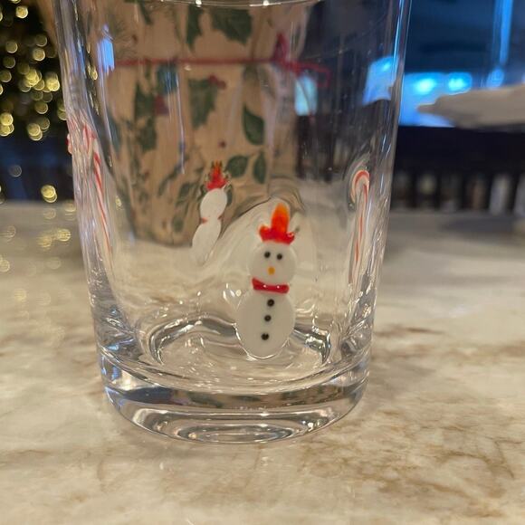 Anthropologie Christmas art glass juice glass or cocktail Candy Canes & Snowman - Picture 4 of 10